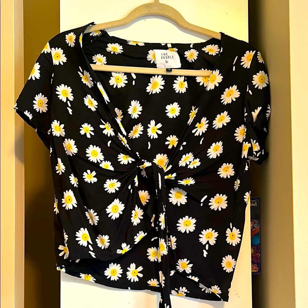 The People Vs Floral Tie Front Crop Blouse